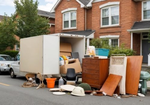 Curbside furniture disposal in a residential neighborhood, perfect for spring cleaning